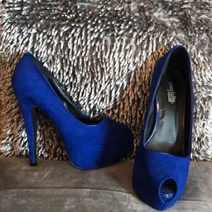 Blue Peep-toed Pumps